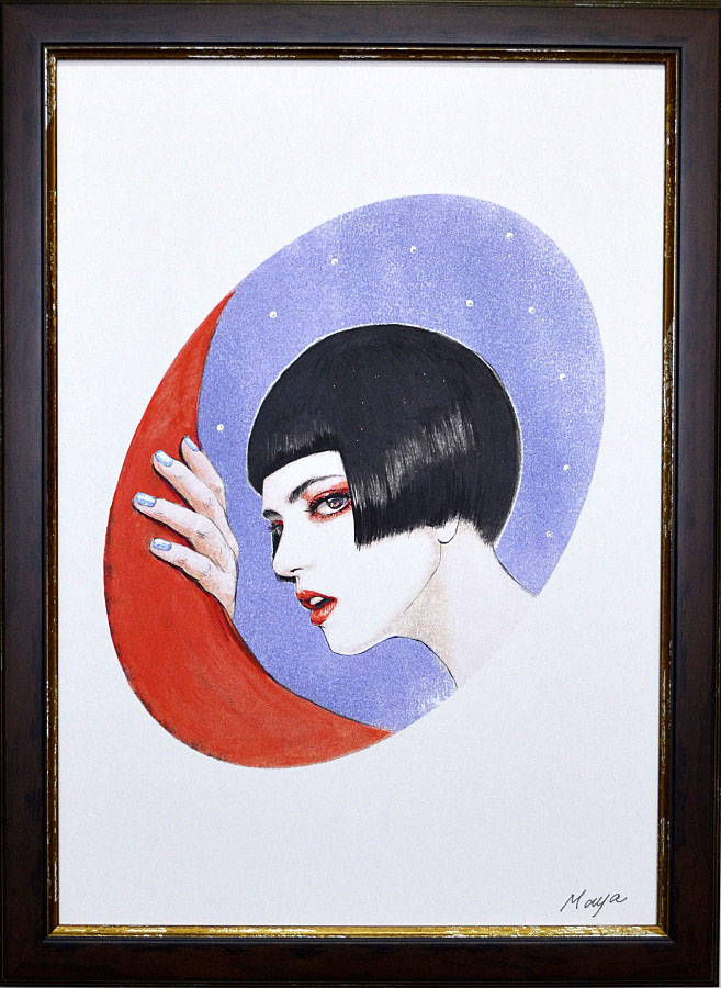 逢魔が刻　2013 OAサイズ　A3　額装　ボードにアクリル / Twilight 2013 size:A3 framed acrylic on board 若林真耶・Maya Wakabayashi