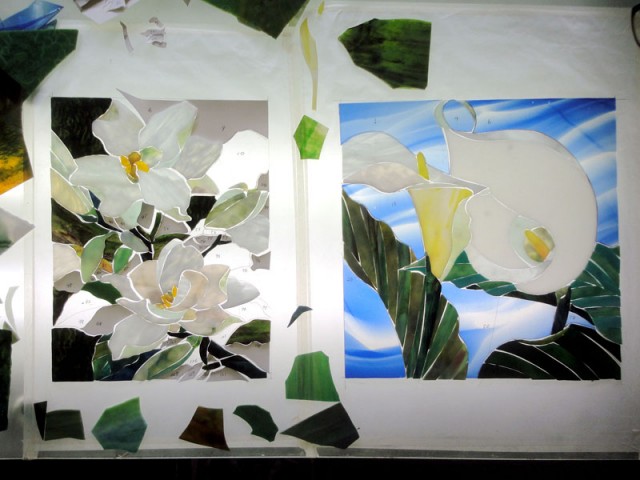 Magnolia & Calla Stained glass making 20130503