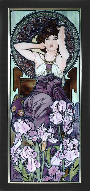 Mucha エナメル絵付けステンドグラス　Amethyst