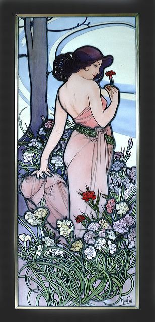 Mucha エナメル絵付けステンドグラス　Carnation