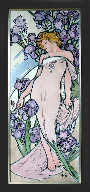 Mucha エナメル絵付けステンドグラス　Iris