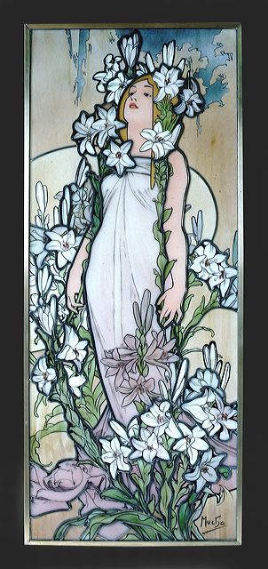 Mucha エナメル絵付けステンドグラス　Lily