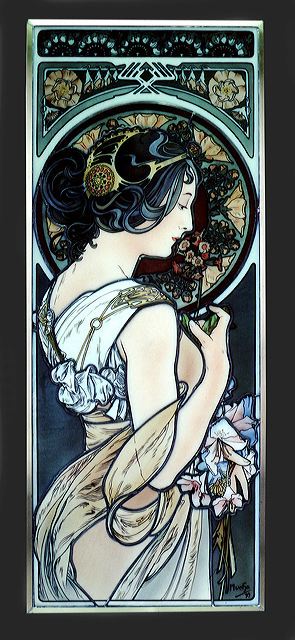 Mucha エナメル絵付けステンドグラス　Primrose