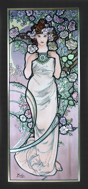 Mucha エナメル絵付けステンドグラス　Rose