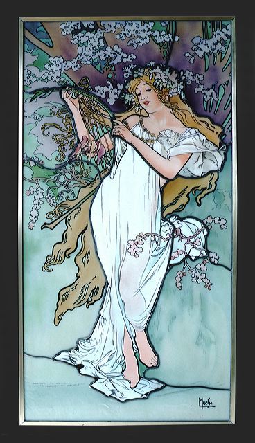 Mucha エナメル絵付けステンドグラス　Spring
