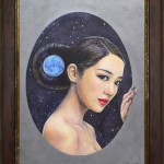 蒼月　2013 OAサイズ　A4　額装　ボードにアクリル / Blue Moon 2013 size:A4 framed acrylic on board 若林真耶・Maya Wakabayashi