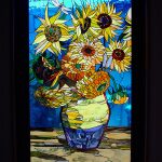 安田邸　階段室　向日葵のステンドグラス w849 h1374 Motif：Gogh　向日葵　+　トンボ　 アトリエビザビ　若林茂人